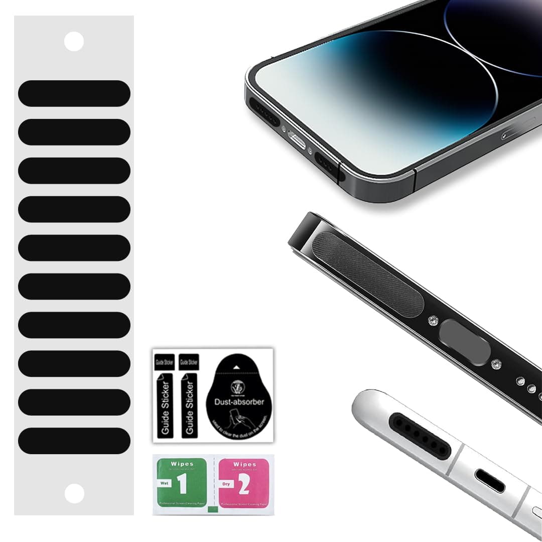 The Thrift Store Mobile Speaker Mic Piece Dust Protector Net Stickers for Android,Tablets,iPhone & iPads Smartphones Mesh Anti Dust Proof Adhesive Stickers + Free Dust Absorber + Wipes (10pcs)
