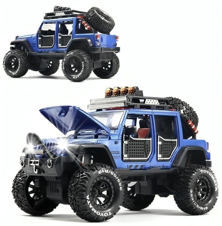 Umadiya® Big Size Jeep Wrangler Rubicon Alloy Pickup 1:24 Scale Model Car Exclusive Alloy Metal Car Die-cast Pullback Toy with Sound & Light Music Best Gifts Toys Kids【Colors as Per Stock】