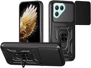 Casodon Heavy Duty Back Case Cover for Tecno Pova 7 Pro 5G, Shockproof Tecno Pova 7 Pro Back Cover, Ring Case with Kickstand and Camera Protection Shutter - Black
