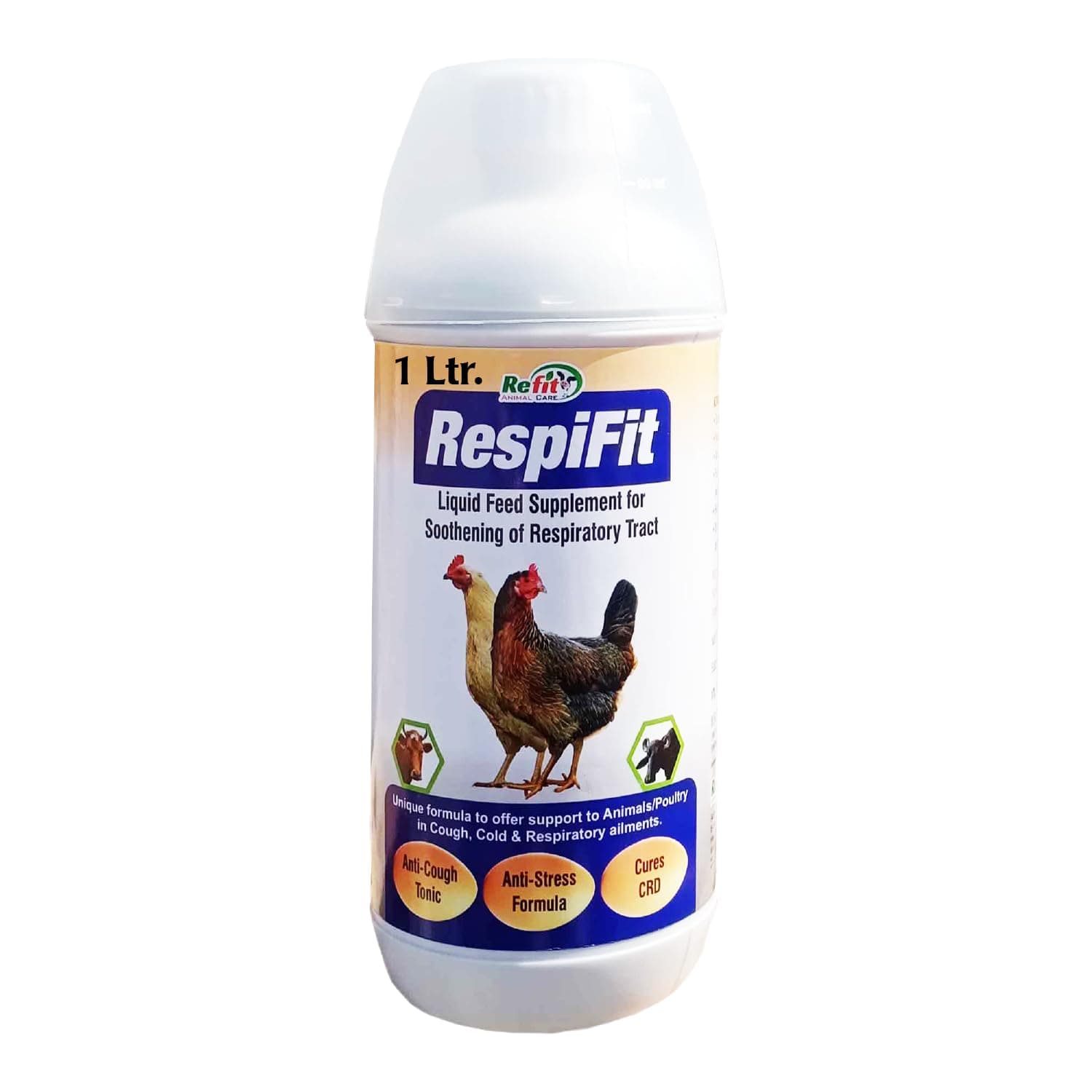 REFIT ANIMAL CARE Cough Cold Herbal Tonic for Cow, Buffalo, Sheep, Goat, Calf, Chick, Broiler, 1 LTR, Respifit