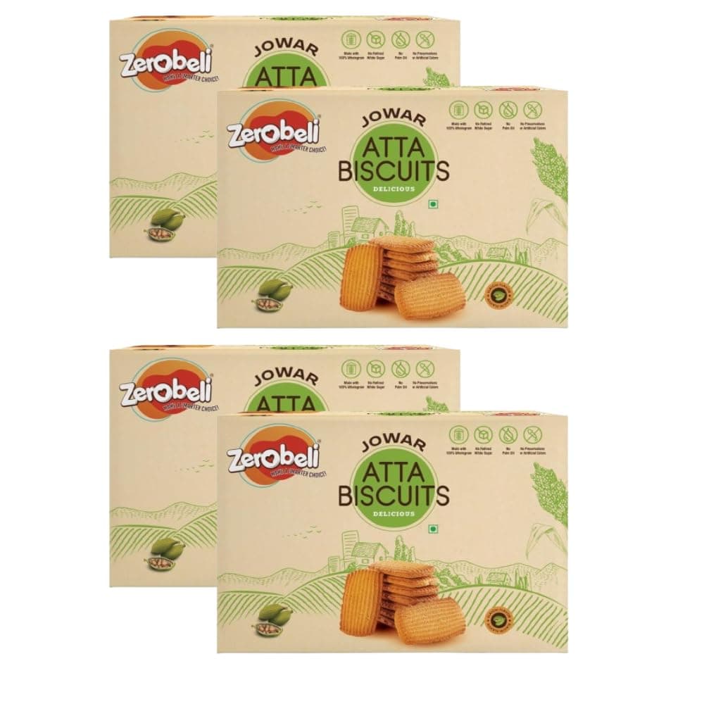 Zerobeli Premium Jowar Atta Digestive Biscuits With Elaichi - 1500g (375g X 4)|Healthy, Nutritious, And Delicious Cookies|Best Tea Time Snacks|100% Vegetarian
