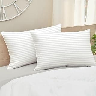 Utopia Bedding Microfiber Pillows Set of 2 for Sleeping, King Size 17x27 Inches, Hotel Quality Ultra Soft & Fluffy Bed Pillows, Breathable Fiber Filling, White Striped Designs