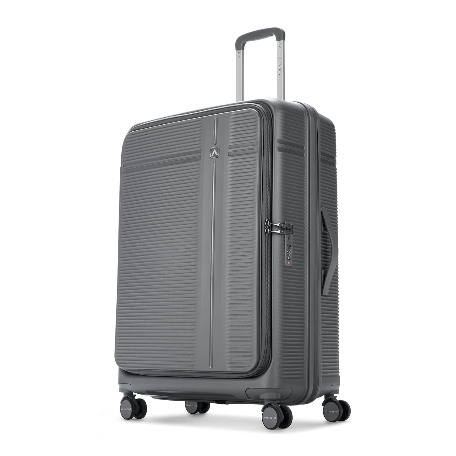 Aristocrat Solana Check-in Trolley Bag 75cm | Large | Hard Luggage | 8-Wheel Suitcase with Front Opening for Business Travel | TSA Lock with Anti-Theft Zipper | 3 Years International Warranty (Grey)