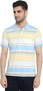 Parx Men Regular Fit Yarn Dyed Pattern Cotton Polyester Blend Half Sleeve Rib Collar Casual T-Shirt