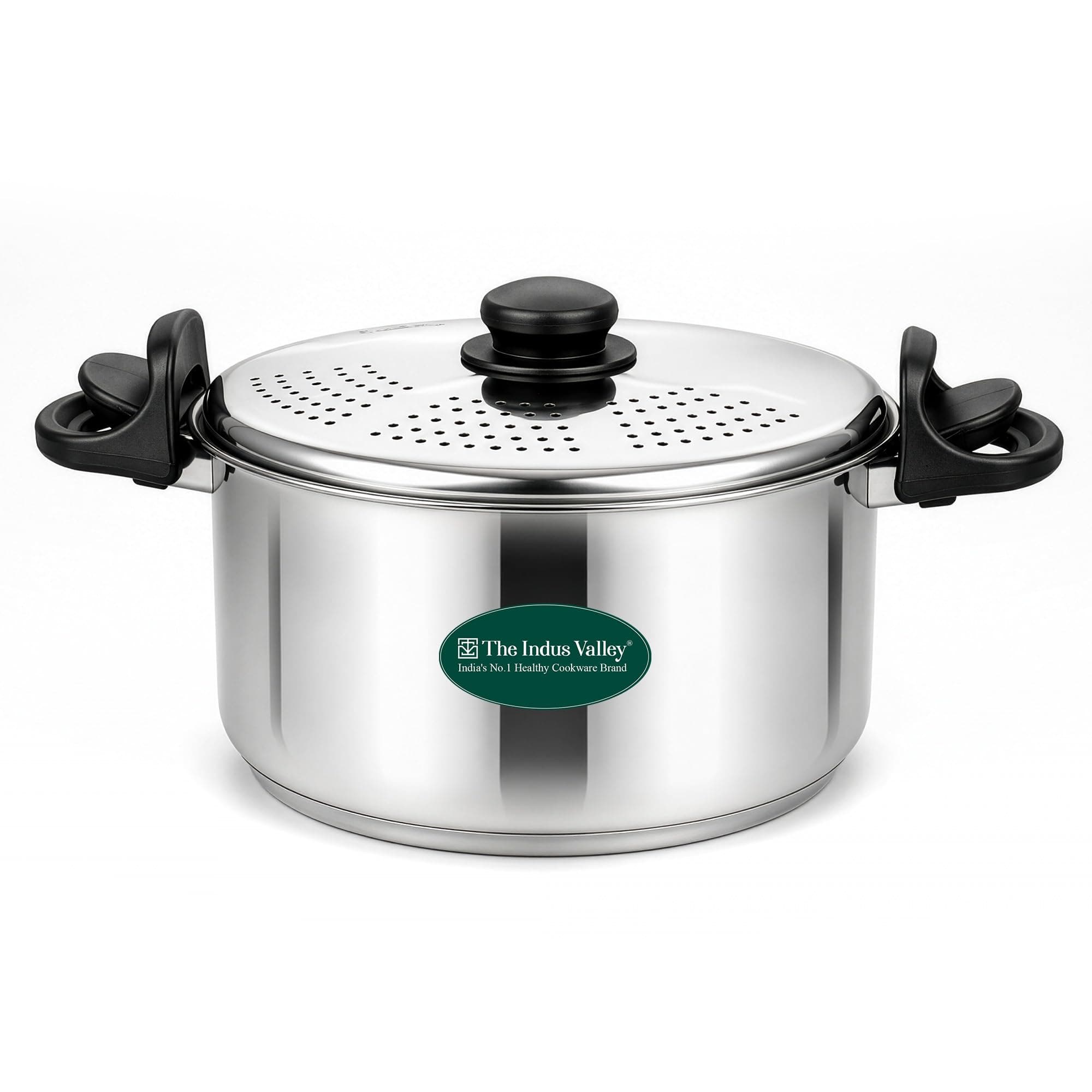 The Indus Valley Stainless Steel 5 litres Strainer Pot/Rice Pot for Noodles, Pasta, Corn, SOYA, Vegetables & Rice | Induction & Gas Friendly | 3-Layer Thick Bottom