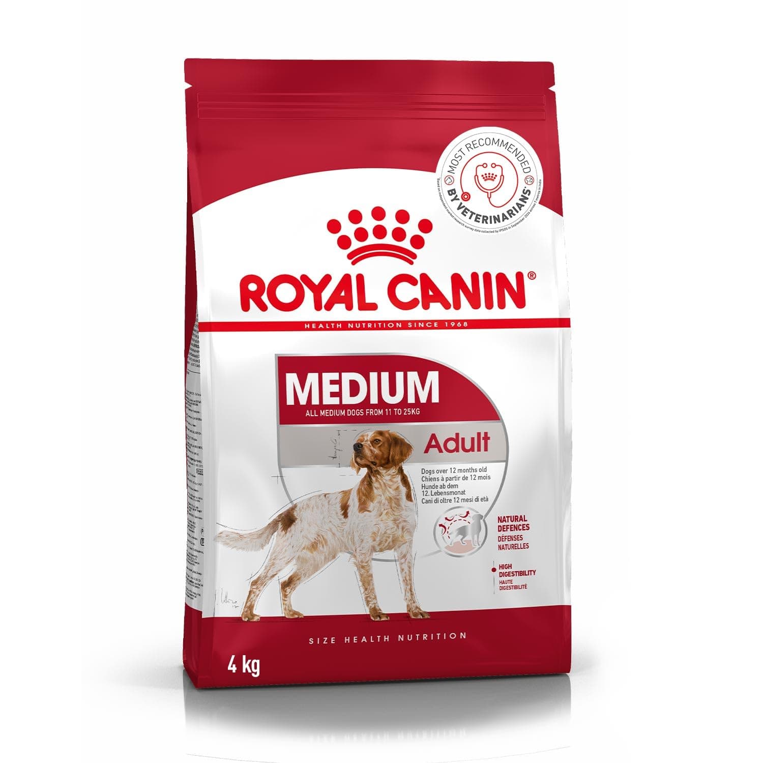 Royal Canin Medium Adult Dog Food, Dry Food, Provides Muscle Mass, Supports Complex Natural Defense & Optimal Health Support, 4 Kg