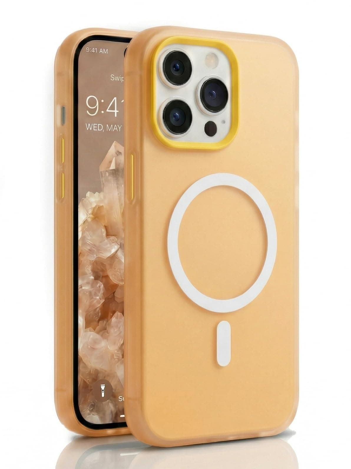 amazon basics Luxury MagSafe Compatible Magnetic Case for iPhone 13 Pro | Soft Touch Matte Pastel Finish | Shockproof Back Cover with Camera Protection (Orange)