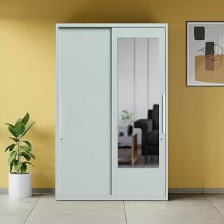 Interio by Godrej Slide N Store Pro Plus 2-Door Steel Wardrobe with Mirror | Matte Sky Gray, 1-Year Warranty, 2 Drawers