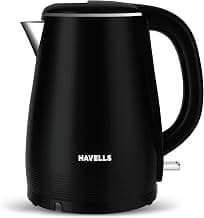 Havells Electric Kettle Altro 1250 Watts 1.5 liters, Double Layered Cool Touch Outer Body | 304 Rust Resistant SS Inner Body with Auto Shut Off | Wider Mouth | 2 Yr Manufacturer Warranty (Black)