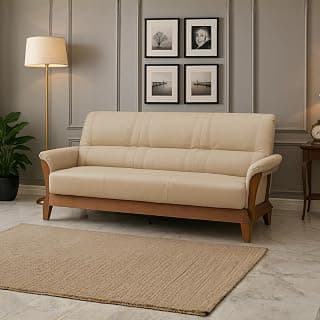 Royaloak Pearl Wooden Three Seater Sofa | Elegant Furniture for Home and Office, Leatherette Upholstery & Curved Wooden Arms | Comfortable 3 Seater Sofa for Home with High Backrest & Sturdy Frame