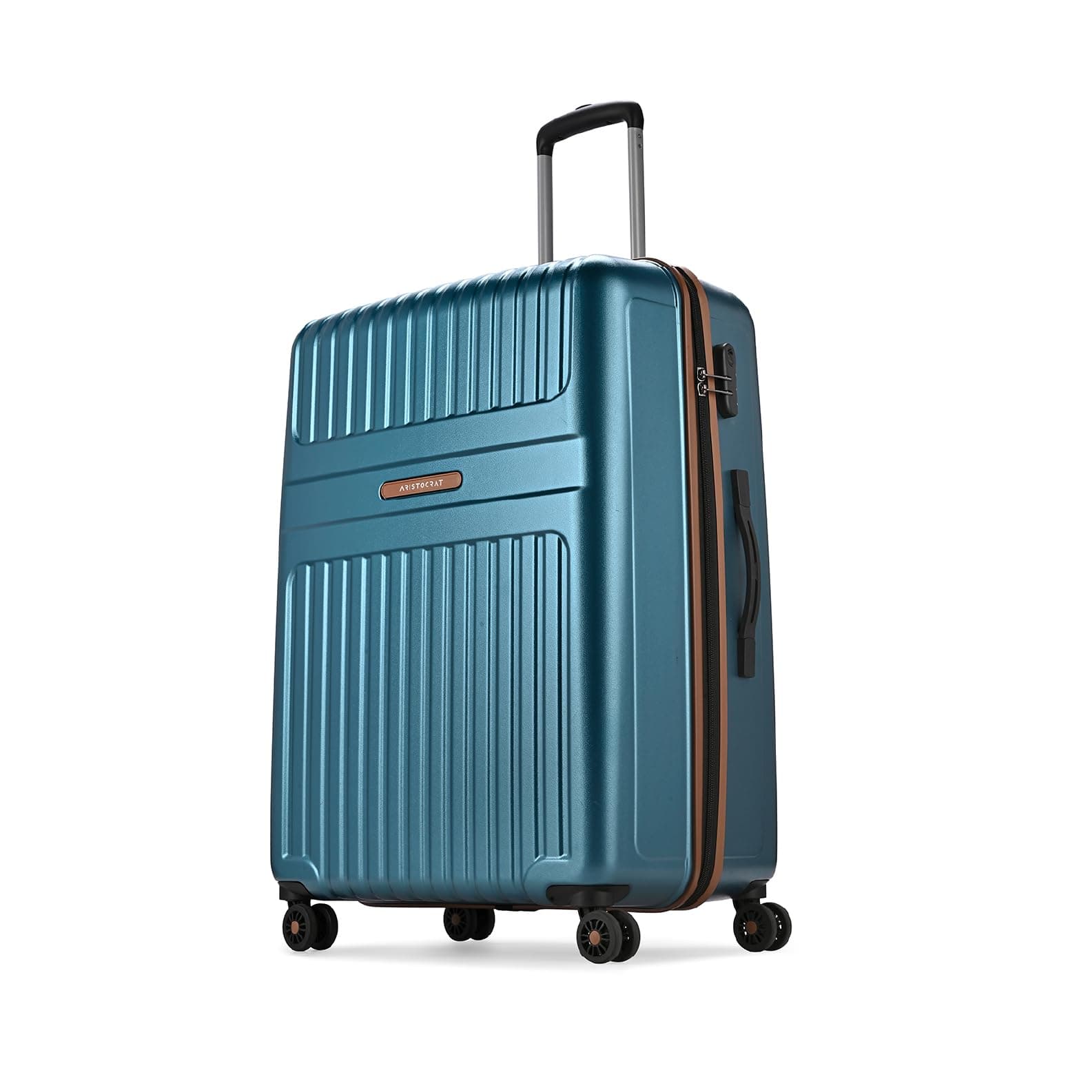 Aristocrat Atlas Check-in Trolley Bag 66cm | Medium | Hard Luggage | Smooth 8-Wheel Suitcase | Secure Combination Lock with Sturdy Zipper | Full Fabric Convipack | 3-Year Warranty (Teal Blue)