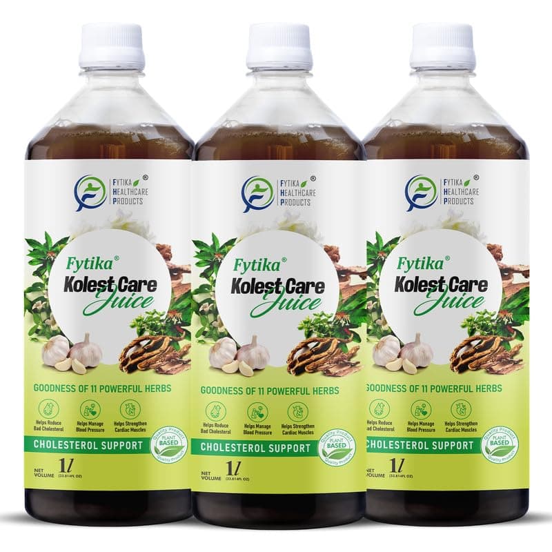 Fytika Kolest Care Juice – 1L | 11 Ayurvedic Ingredients May Helps in Cholesterol Support | ArjunaChhal, Shankhpushpi, Sarapgandha & Jatamansi | Authentic Ayurvedic Juice for Daily Use (Pack of 3)