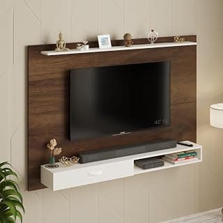 BLUEWUD Lami Engineered Wood TV Entertainment Unit Set Top Box Stand/TV Cabinet Panel with Shelves for Books & Décor Display Unit Bed Living Room Upto 60 Inches - DIY (Brown Maple & White)