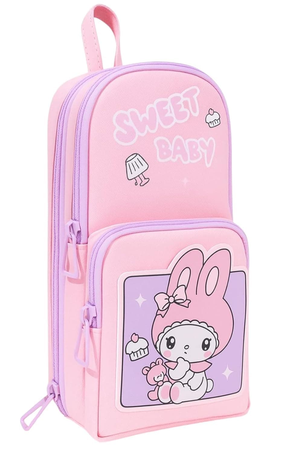 Sanghariyat® Canvas Premium Pencil Case Hang able 6 Layer with 3 Compartment, Cute Aesthetic Pencil Case for Girls, Large Capacity Pencil Pouch for Girls, Cute Stationary Gift for Kids (Pink)