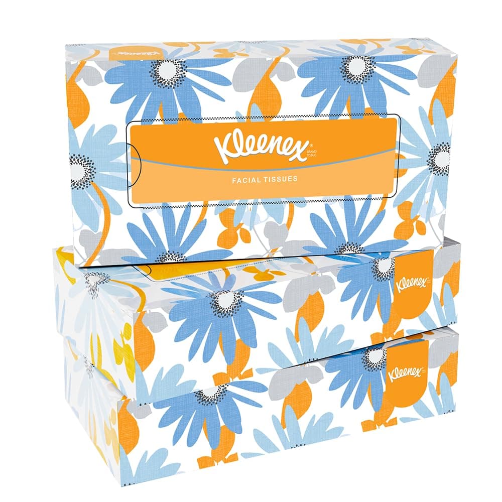 Kleenex® 2 ply Facial Tissue Flat Box, 100 Pulls, Pack of 3 (Total 300 Sheets) (60035)