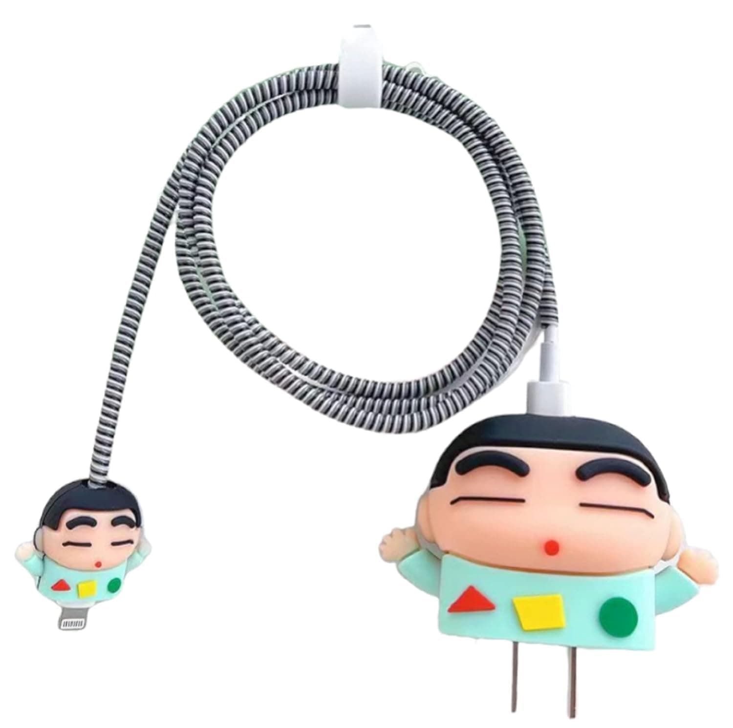 Like Star 4in1 Compatible With Apple 20W 18W iPhone USB-C Power Adapter Charger Protection Case With Wire Saver 3D Cartoon Character Case 360Degree Protection Cover SHIN Chain