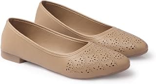 Duosoft Orthopaedic Ballet Flats, Diabetic Comfort Shoes, Beige Perforated Design,Casual Wear Bellies for Women 206-Tan