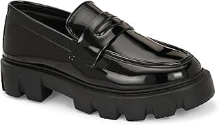 Leo's Fitness Shoes Leo Chunky Sole Black Patent Loafers Shoes for Casual/Formal Hybrid Purpose