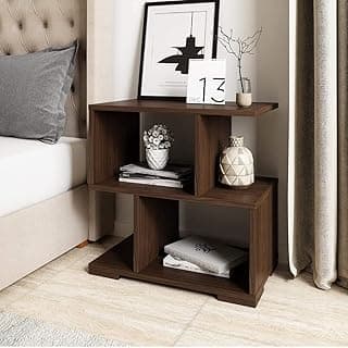 Wooden Bedside Table for Bedroom | Modern Side Table for Living Room | Small Nightstand/End Table with Open Shelf | Compact Table for Home (Brown,)