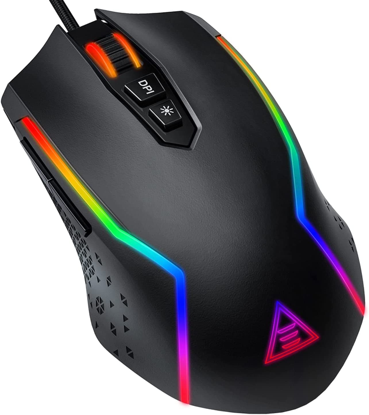 EKSA EM100 Gaming Mouse Wired Ergonomic Gaming Mice with 7 Programmable Buttons, Chroma RGB 6 Backlit& Adjustable 8000DPI for Windows PC Gamers (Classic Black)