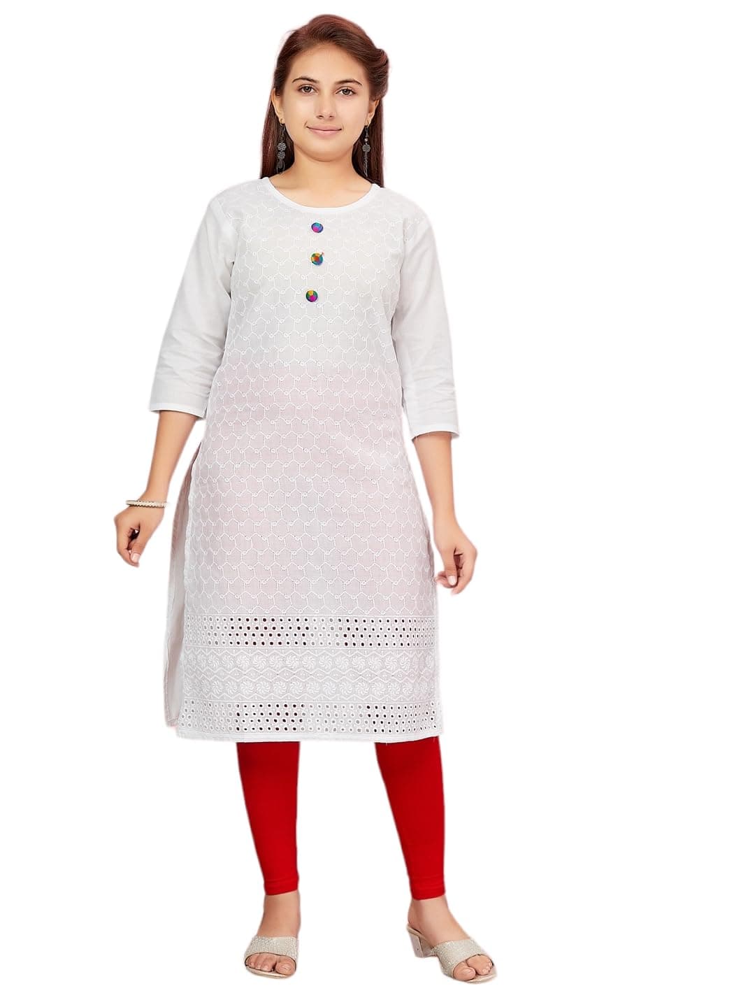 Aarika Girl's Cotton Regular Fit Casual Embroidery Kurti