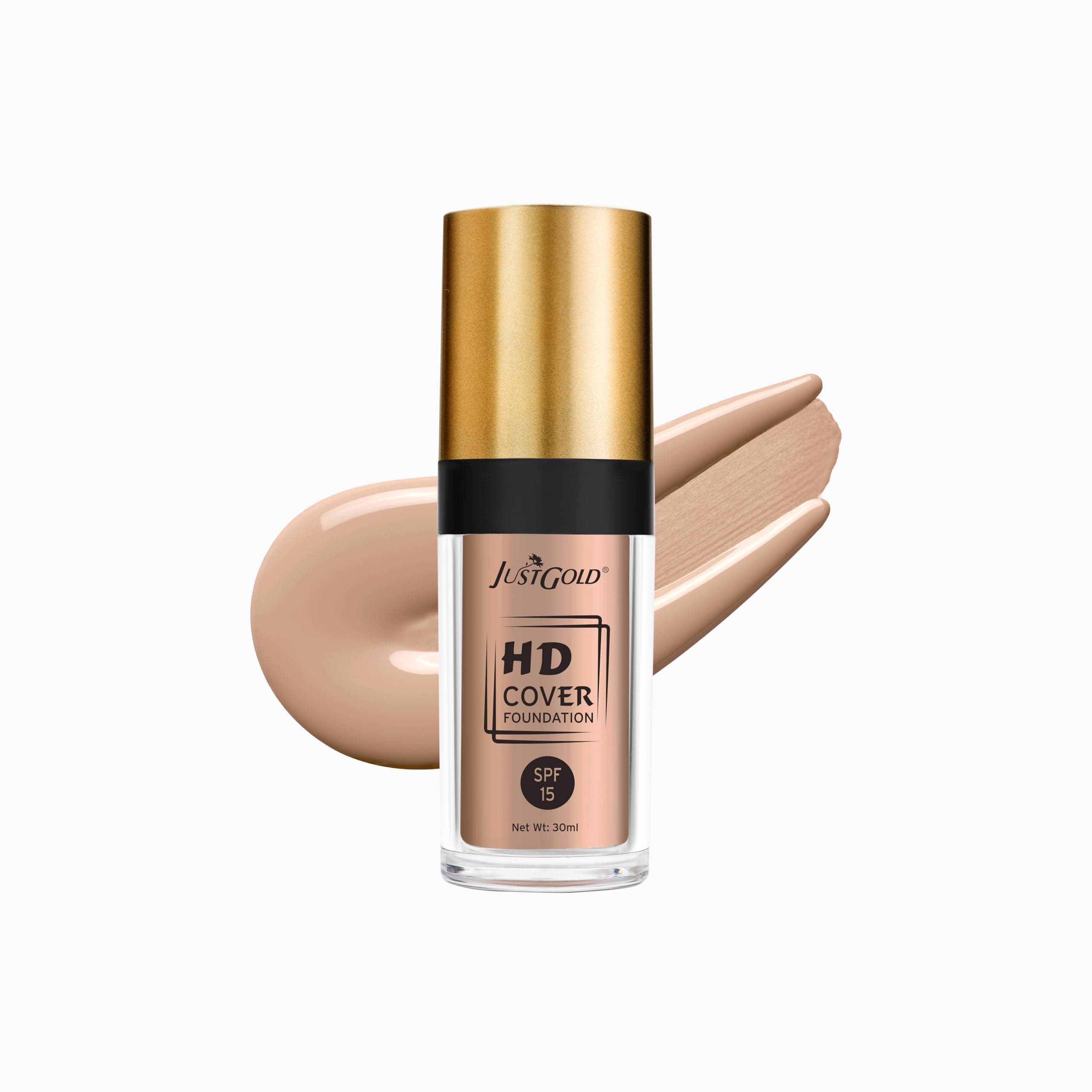 JustGold 9383 HD Cover Matte Liquid Foundation with SPF 15 Lightweight Full Matte Coverage Waterproof Long Lasting. (30 ML, Hazel Nut 06)