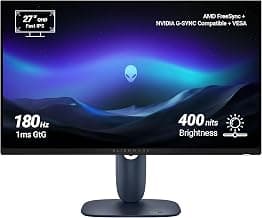 AW2725DM Alienware 27" QHD Fast IPS Monitor, AMD FreeSync + NVIDIA G-SYNC, 180Hz, 1ms GtG, (2) HDMI, DP1.4, USB 5Gbps (3) Ergonomic, 400nits Brightness, 1000:1 Contrast, DCI-P3 95%+VESA DisplayHDR 400
