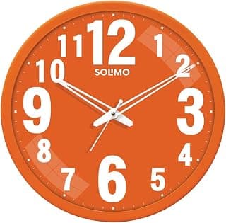Amazon Brand - Solimo 12-Inch Bold Numeric with Silent Movement Modern Plastic Wall Clock - Orange, Analog