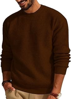 TYSORT Men's Waffle Knit Round Neck Full Sleeve Sweaters Crew Neck Sweater