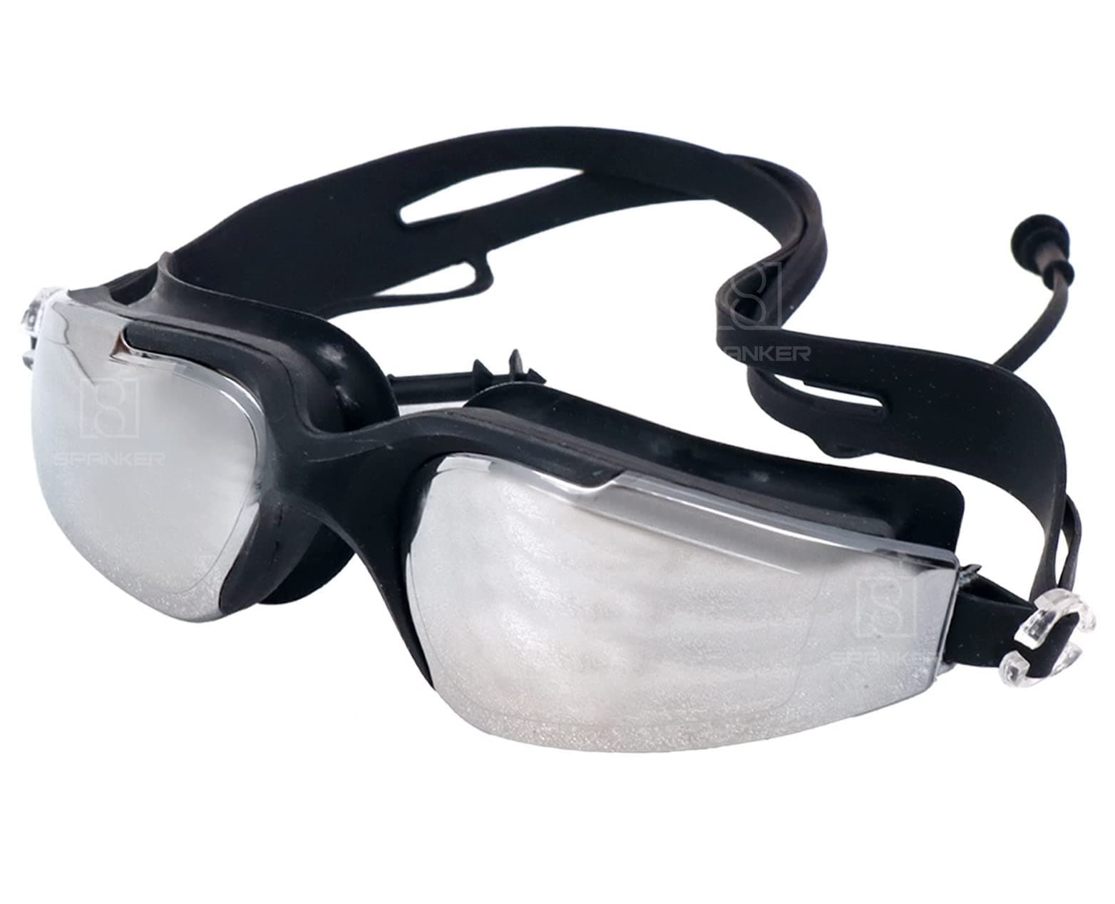 Spanker Aqua Wide View Swim Goggles with Ear Plugs, UV Protection No Leaking Anti Fog Lens Swimming Glasses for Adult Women Men and Youth , Black SSTP