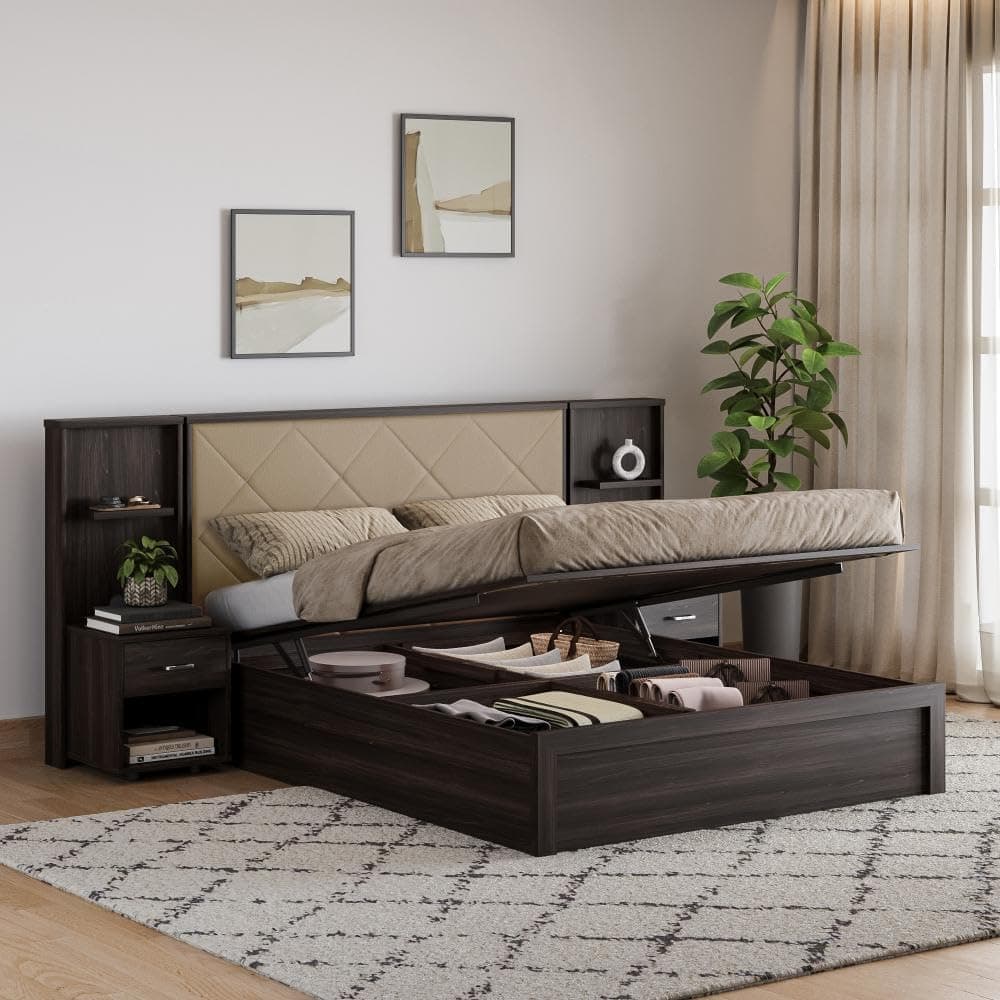 Wakefit Bed | 3 Yr Warranty | Bed Queen Size,Hydraulic Storage,Beige Fabric Cushioned Upholstery Headboard,Density:680–750kg/m³,Termite & Borer Resistant,Fits Mattresses Up to 8 inches(Noctis78x60-WM)