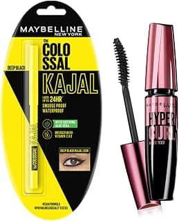 Maybelline New York Colossal Kajal Pencil, Black, 0.35G And New York Hypercurl Mascara Waterproof, Black, 9.2Ml Matte Finish