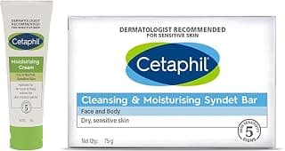Cetaphil Moisturising Cream for Face & Body, Dry to Normal skin, 80 gm&Cetaphil VVF India Cleansing And Moisturising Syndet Bar, 75g