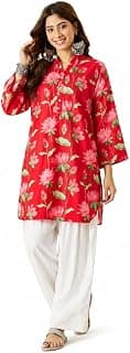 Women's Cotton Floral Printed Straight Comfort fit Kurti with Farshi Salwar Perfect for Everyday