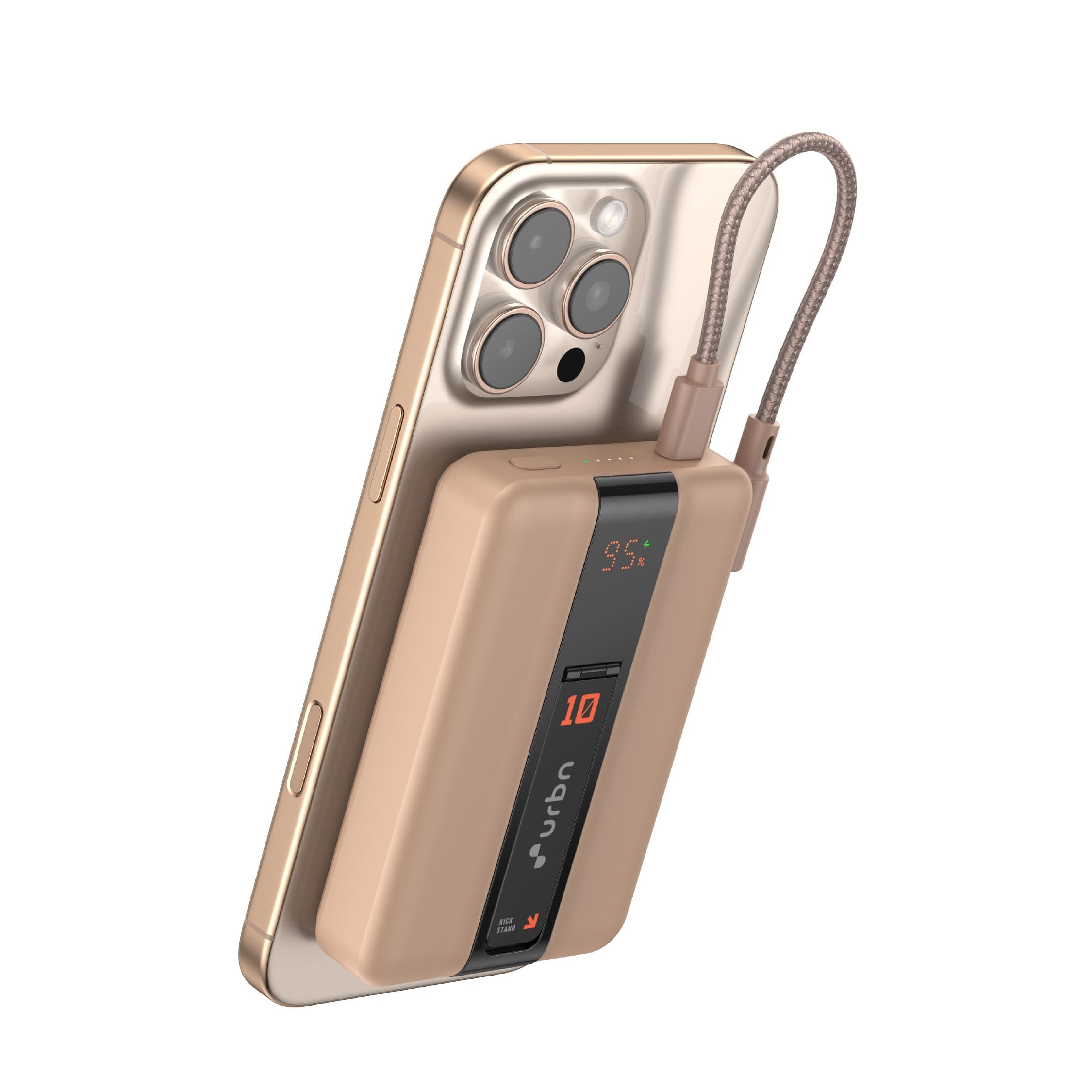URBN One Premium MagSafe Power Bank 10000mAh | 15W Fast Magnetic Wireless Charging | Built-in Detachable Type C Cable | Dual Port with Pass Through Charging (Mocha)