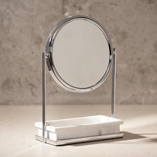 PURE HOME + LIVING Silver Double Sided Metal Vanity Mirror with Polyresin Base
