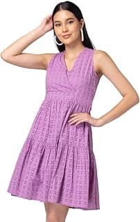 FabAlley Women Lilac Schiffli Cotton Mini Dress