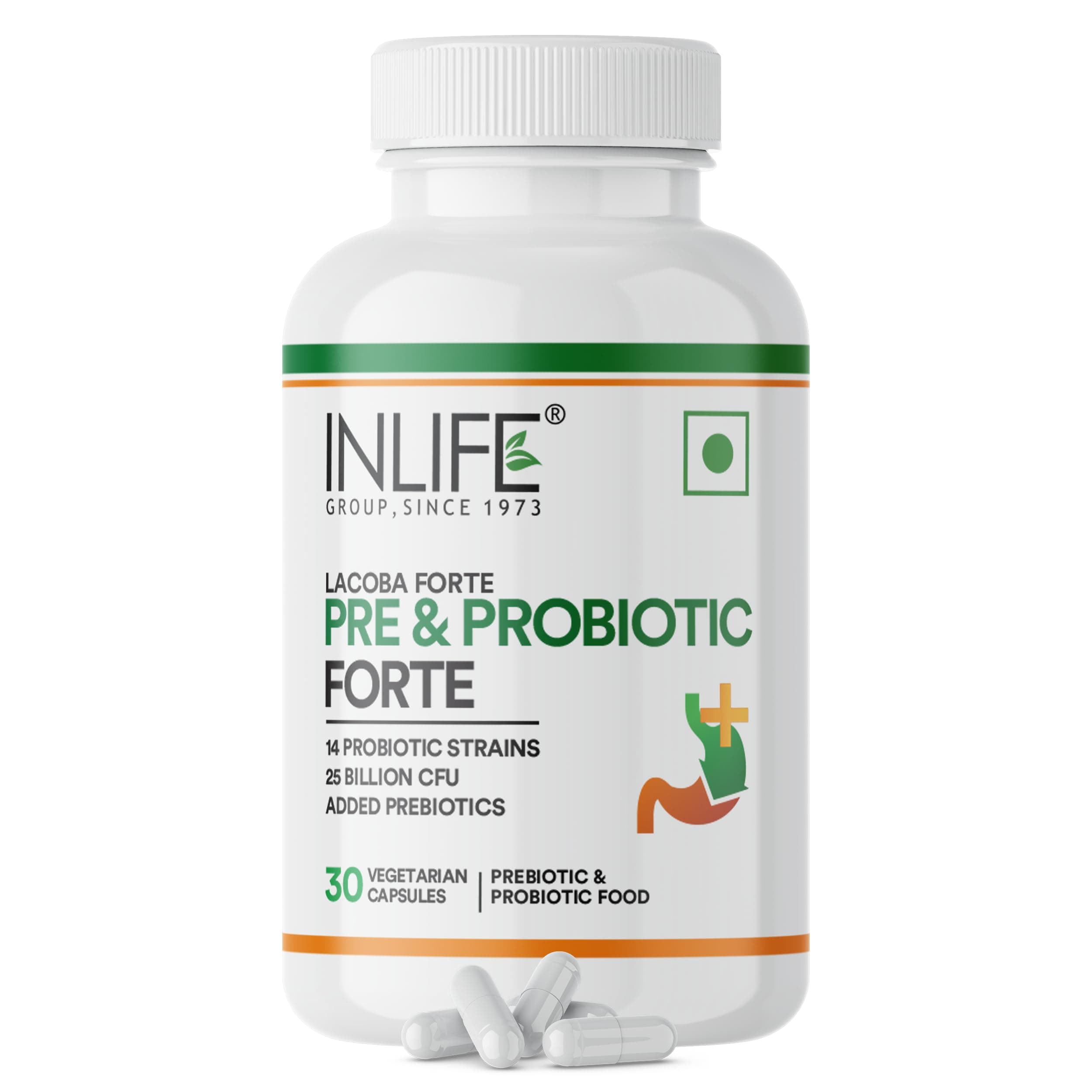 INLIFE Probiotics Forte 25 Billion CFU, 14 Strains with Lactobacillus Reuteri, Gut Digestive & Immune Health, Men Women, 60 Veg Capsules (30 Count)