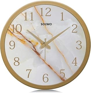 Amazon Brand - Solimo 12-inch Marble Dial Admire Plastic Wall Clock (Silent Movement, Gold Color Frame) Analog