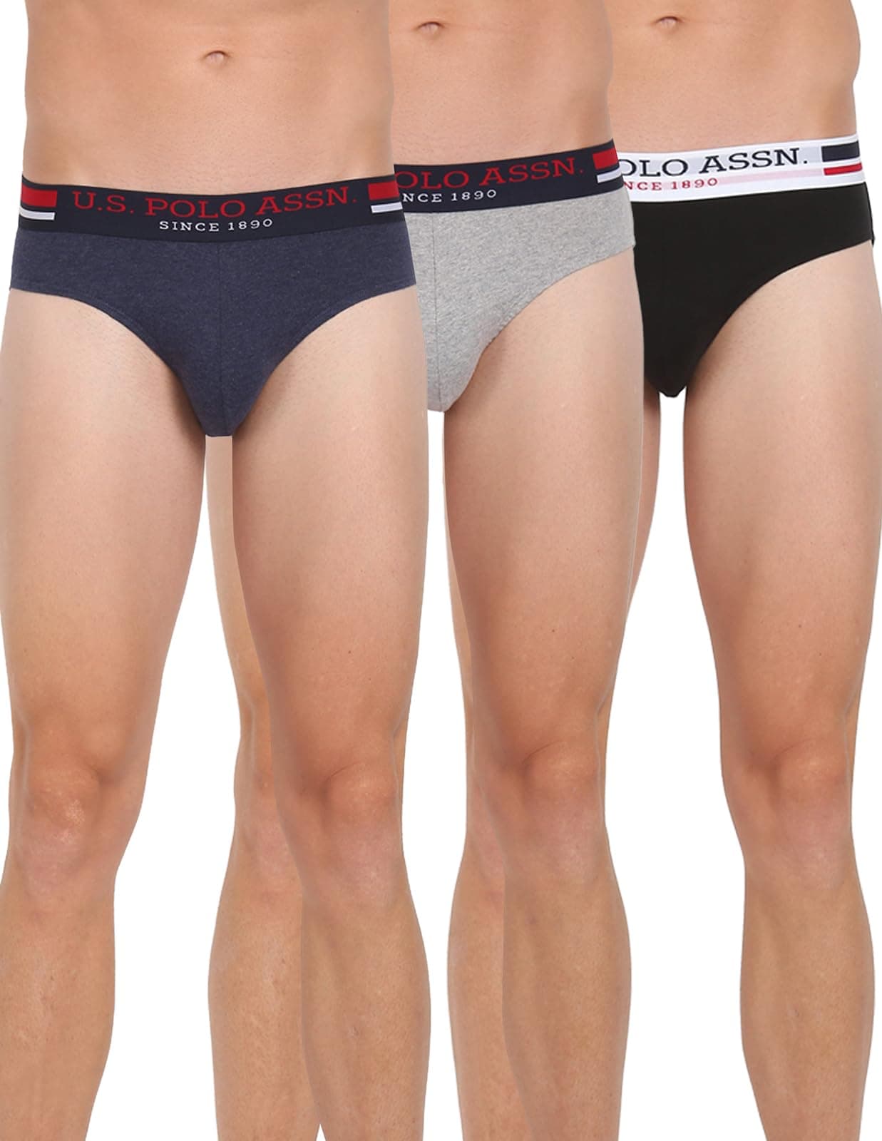 U.S. Polo ASSN. Mens Elasticized Waist Pure Cotton I006 Briefs - Pack of 3
