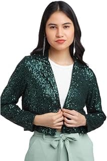 Zink London Women's Green Embellished Regular Blazer