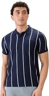 Parx Men Regular Fit Yarn Dyed Pattern Cotton Polyester Blend Half Sleeve Rib Neck Casual T-Shirt