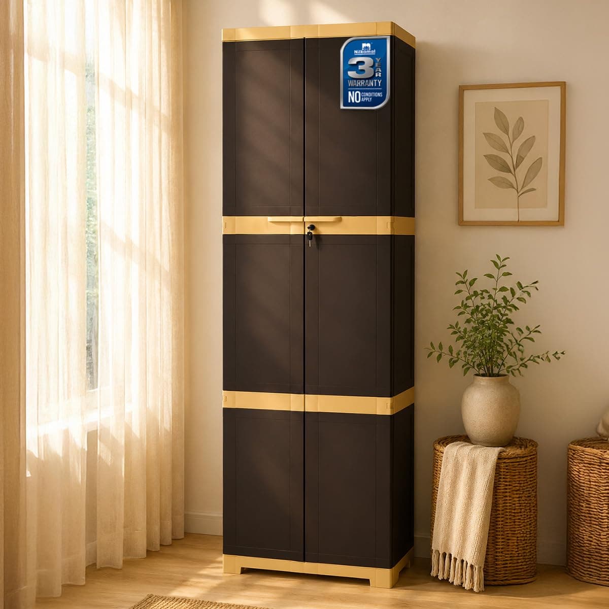 Nilkamal Freedom Mini Large (FML) Plastic Storage Cabinet (Weathered Brown & Biscuit)