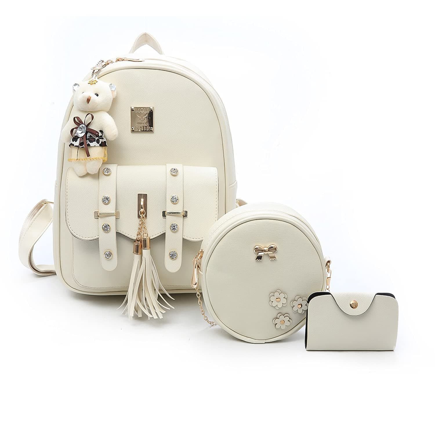 floki Fashion Girls 3-PCS Fashion Cute Mini Leather Backpack sling & pouch set for Women