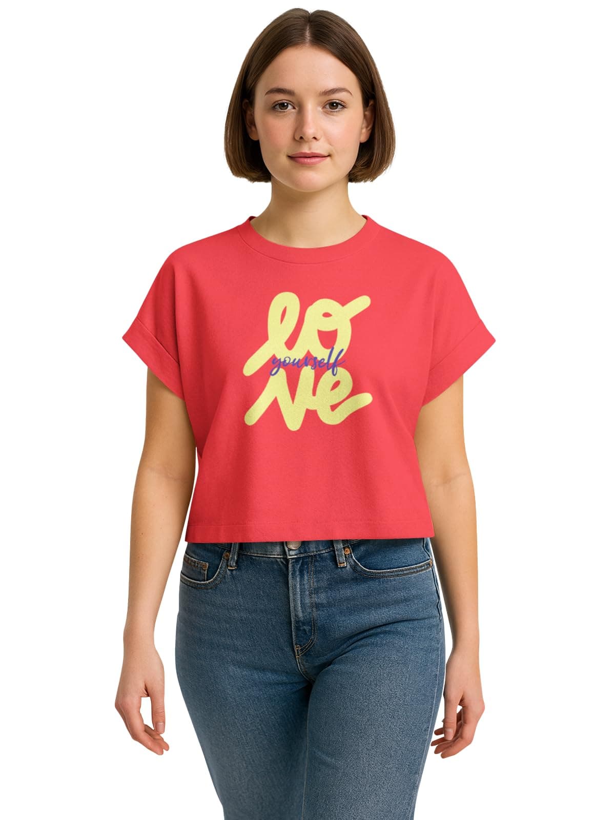 HELLCAT Boxy Fit Crop Tshirt for Women | Women's Folded Sleeve Crop Tshirt