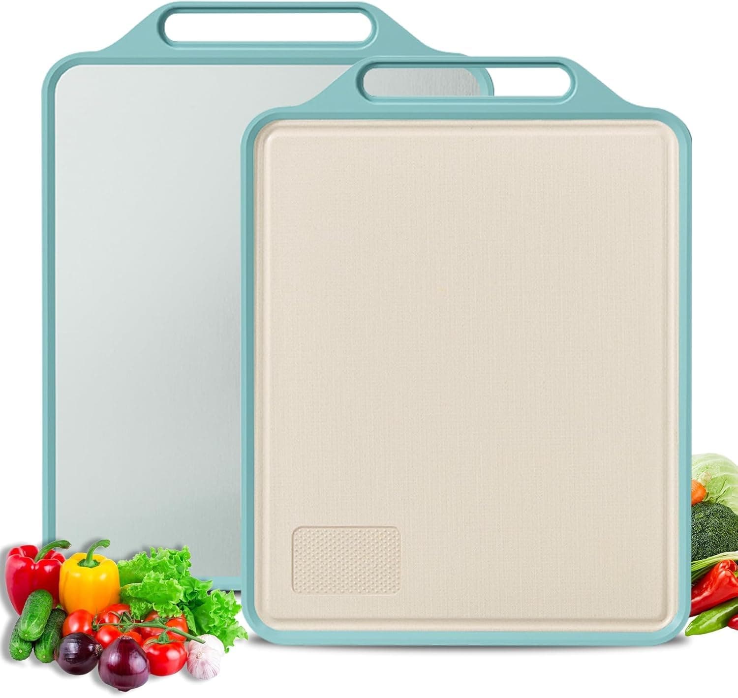 CPENSUS Dual Side Stainless Steel Chopping Board Large for Vegetable Kitchen Non Slip Heavy Duty Toxic Free Titanium Board 40 x 30 cm