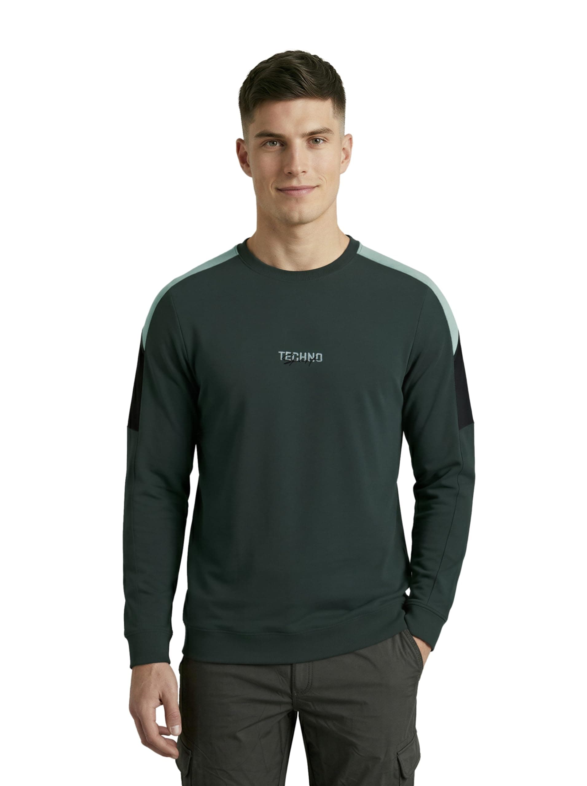 TECHNOSPORT Men's Colorblock Full Sleeve T-Shirt MATPIQ Quick Dry Slim Fit Round Neck Sports Tee for Gym Casual Layering Wear UPF50+ Anti Odour