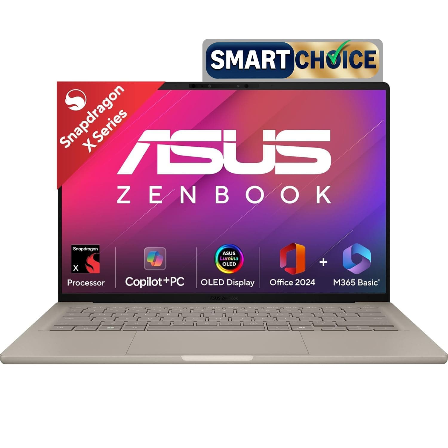ASUS Zenbook A14 OLED (2025),Smartchoice,Qualcomm Snapdragon X,16GB,512GB, 14"(35 cm), 32hrs Battery Life*,Win 11,MSO 2024,M365 Basic-1yr,Metal Body,UX3407QA-QD258WS, 0.9kg Light-Weight,Copilot+ AI PC
