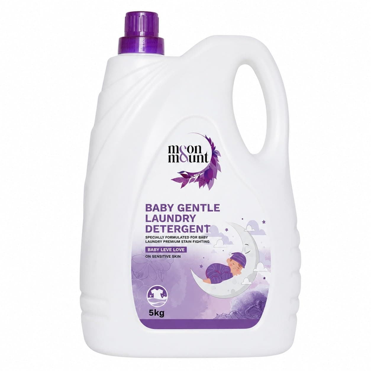 Moon & Mount 5kg Baby Detergent Liquid, Hypoallergenic & Paraben-Free for Sensitive Newborn Skin, Lavender Scent, Hand & Machine Wash