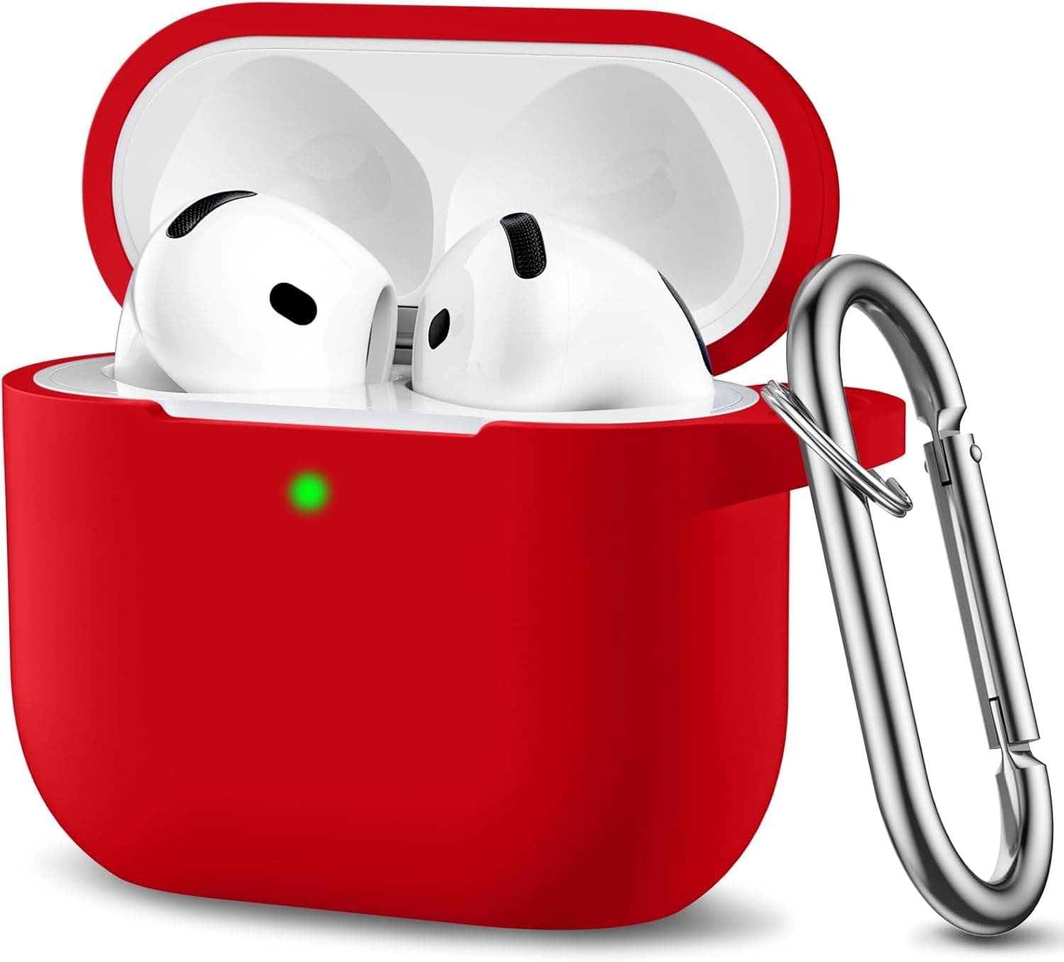 CERLINK AirPods 4 Case Cover Soft Silicone Material 2024, Full Protective Case Cover for Apple Airpods 4 with Anti-Lost Keychain (Red)